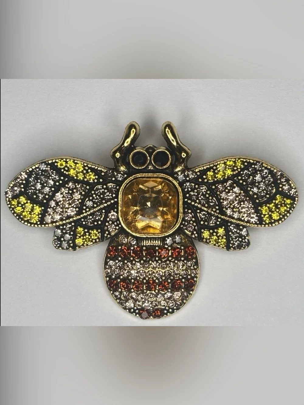 Rhinestone Bee Brooch Pin Gold Tone Amber Crystal Insect Honey‎ Bee Statement